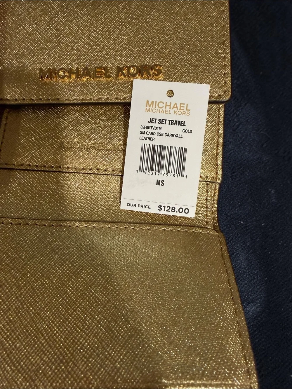 New Michael Kors Jet Set Travel Gold Small Trifold Card Case Wallet